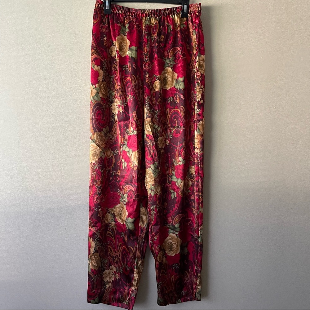DELICATES Floral Paisley 70s Satin Loungewear Pajama Set Women's Size L - Picture 8 of 11